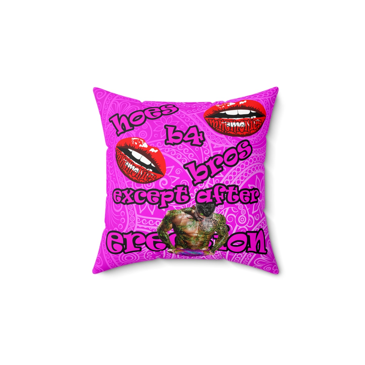 hoes b4 bros - Spun Polyester Square Pillow - (pink swirl)