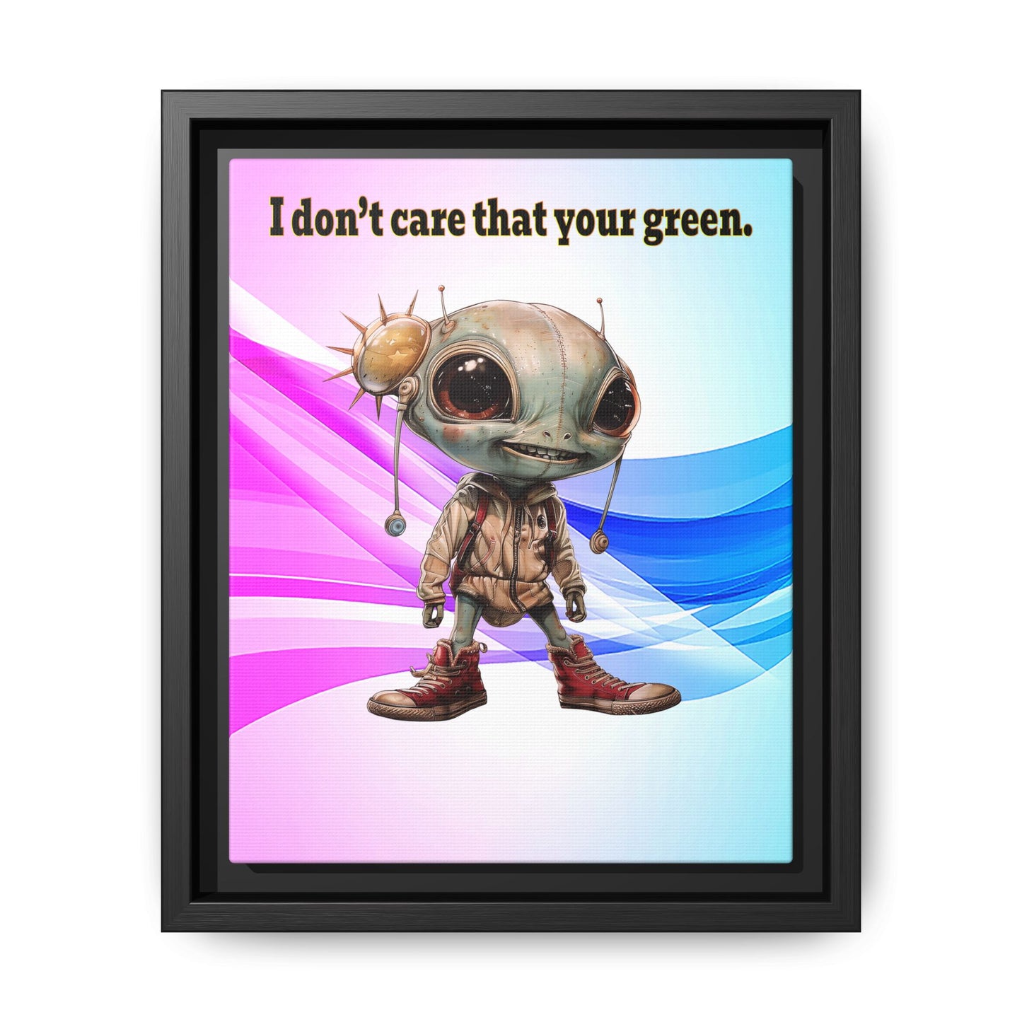 I don't care that your green - framed canvas art (light blue-pink wave)