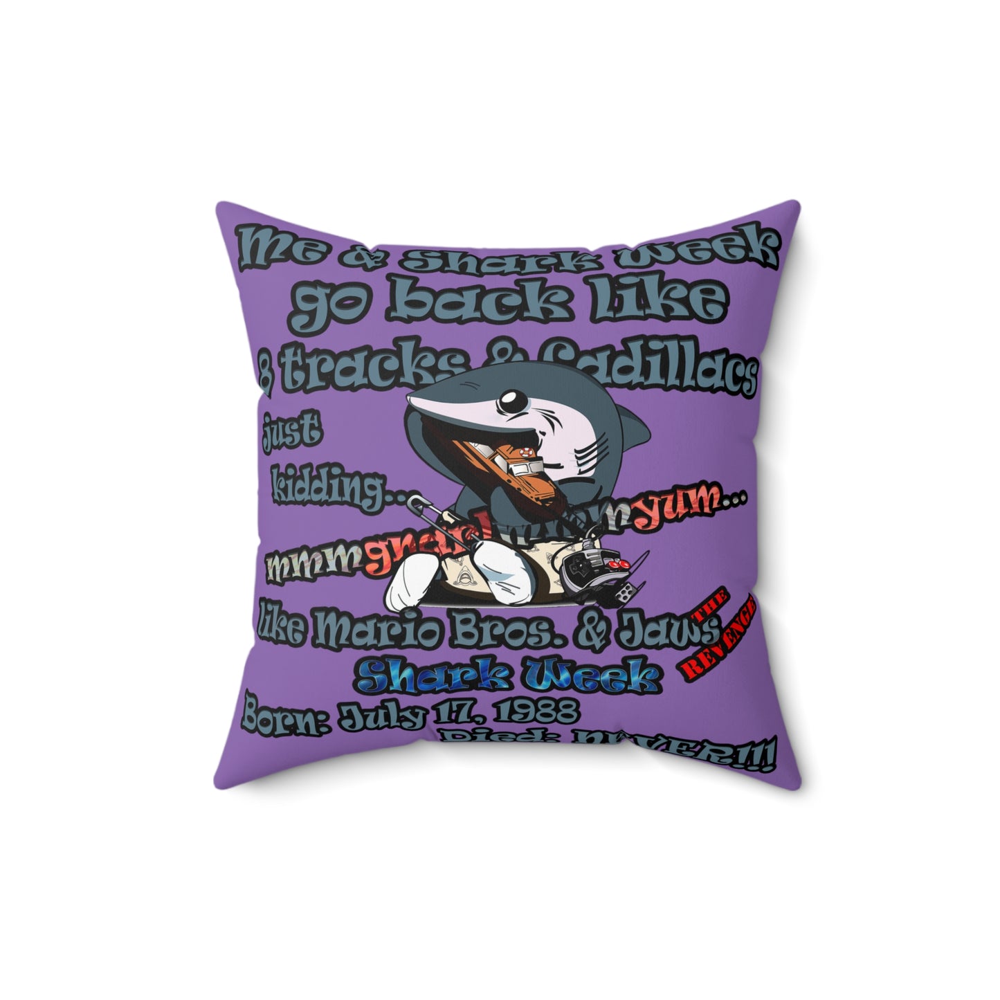 shark week - Spun Polyester Square Pillow - (light purple)