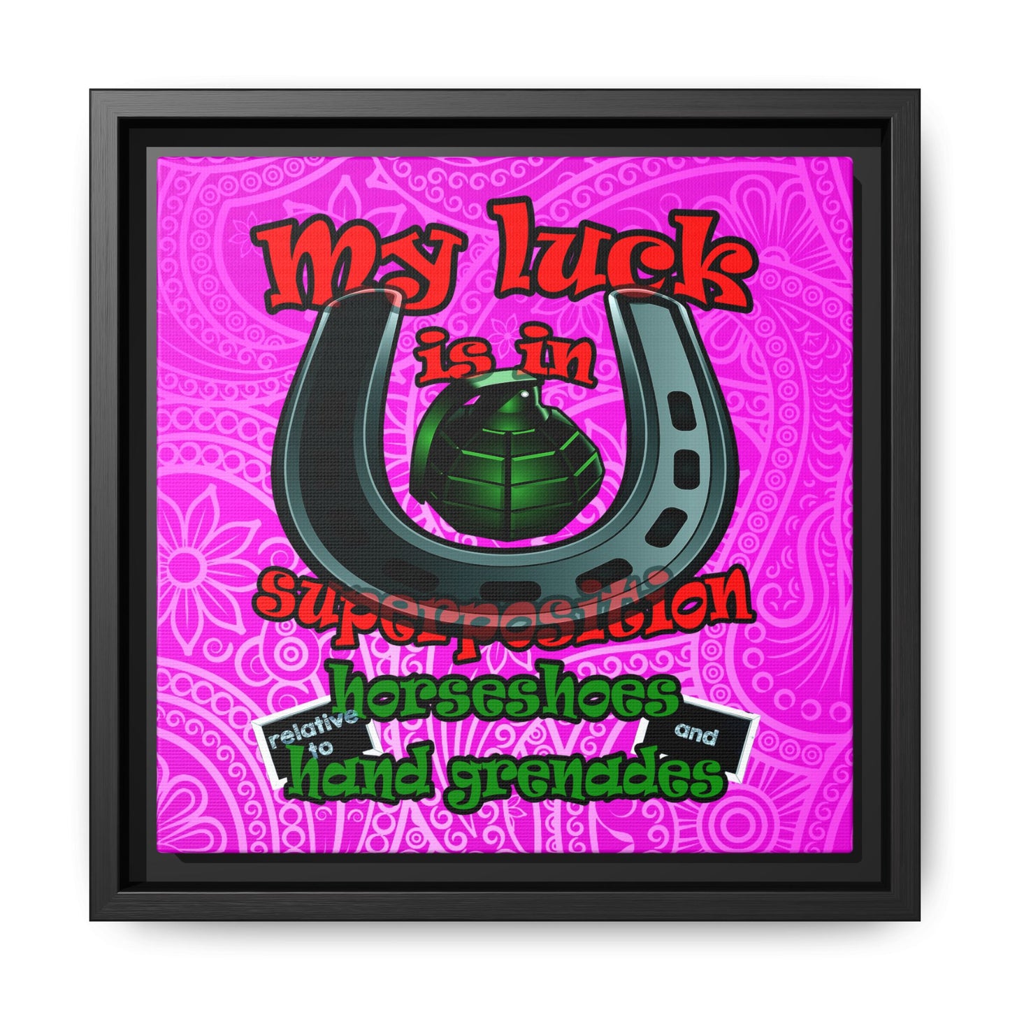 my luck - framed canvas art (pink swirl)