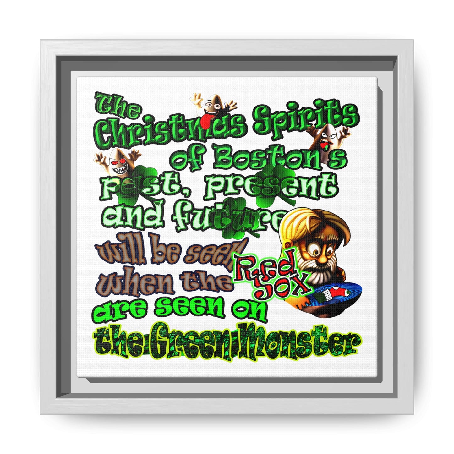 christmas spirits of boston - framed canvas art (white)