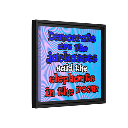 donkeys and elephants - framed canvas art (light blue-purple wave)