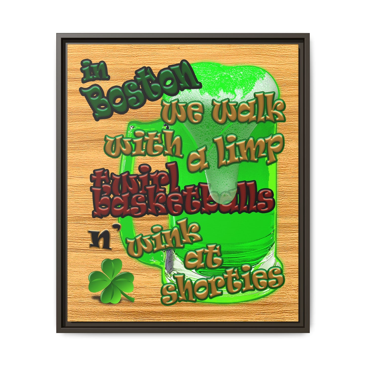 celtics logo - framed canvas art (butterscotch wood finish)