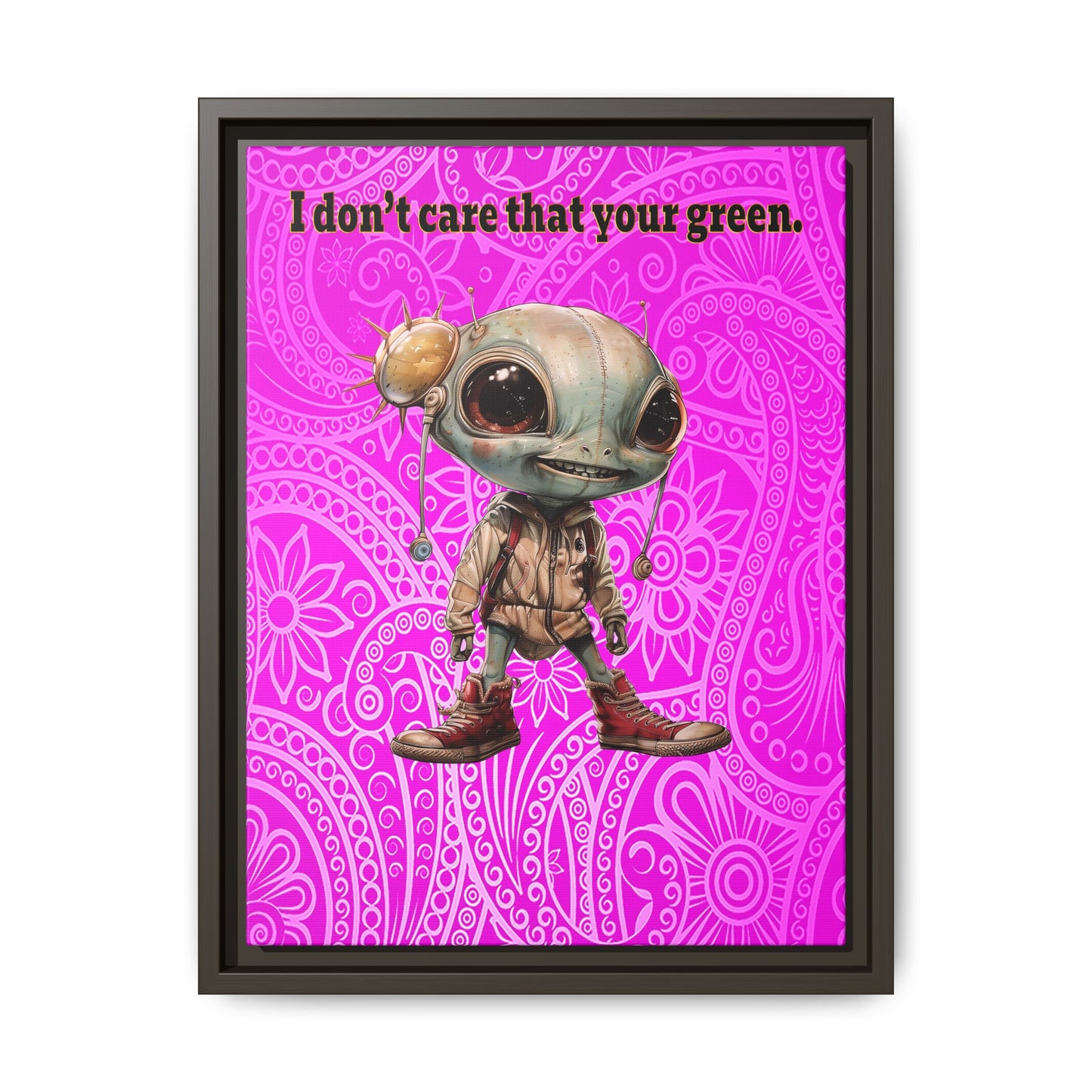 I don't care that your green - framed canvas art (pink swirl)