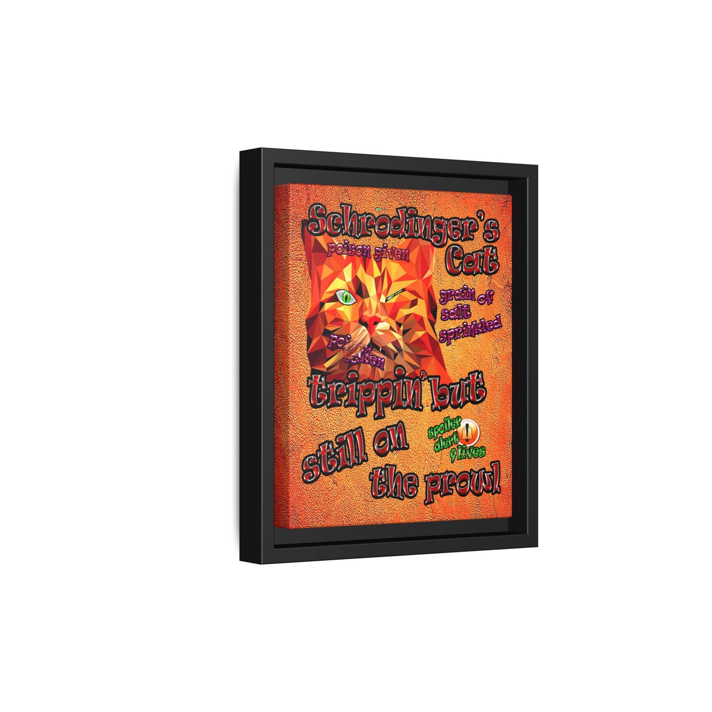 schrodinger's cat - framed canvas art (burnt orange)