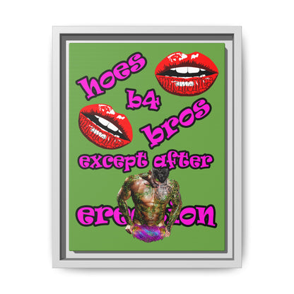 hoes b4 bros - framed canvas art (green)