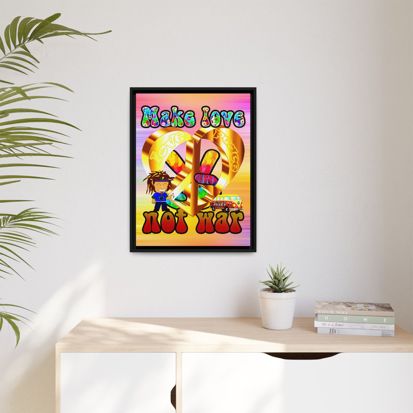 love peace - framed canvas art (color blur)