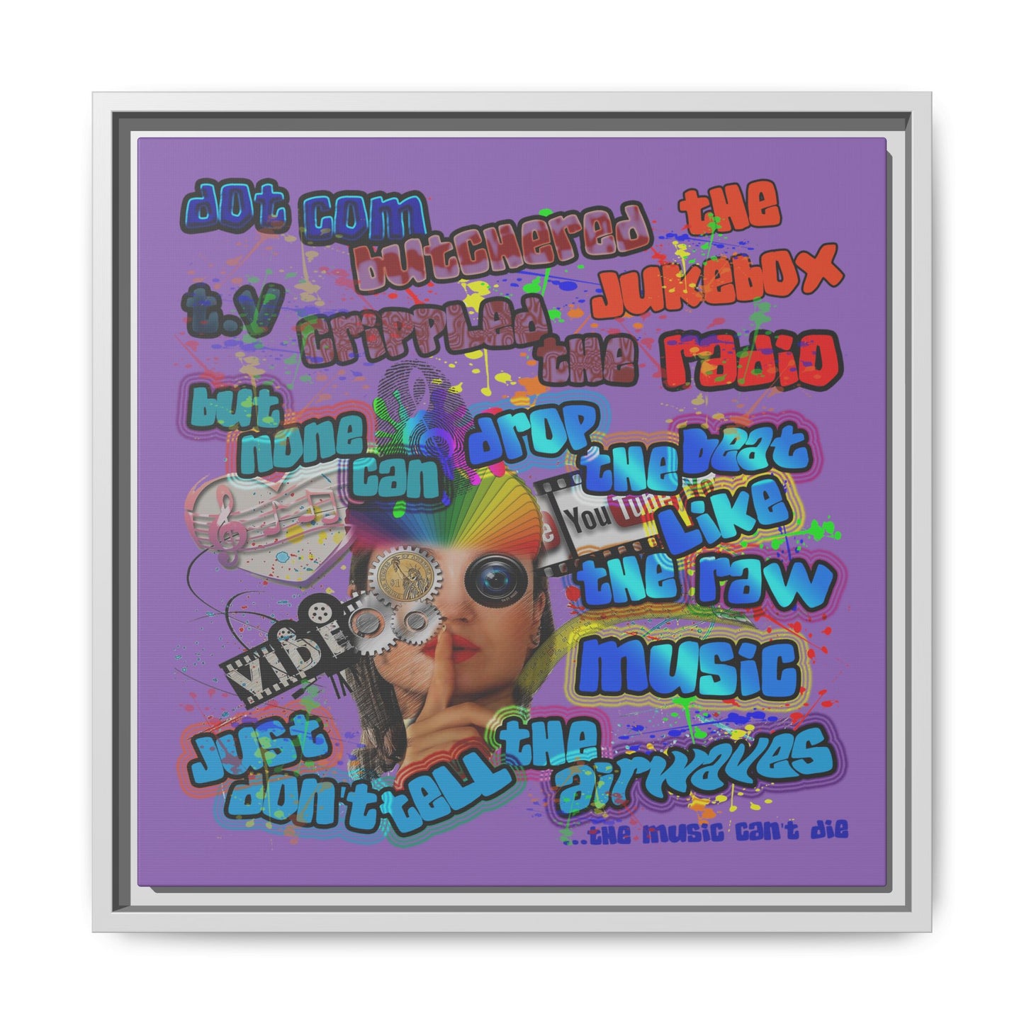 drop the beat - framed canvas art (light purple)
