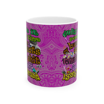 the bum's shit - White Mug (pink swirl)