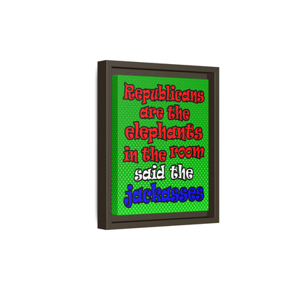donkeys and elephants - framed canvas art (logo green)