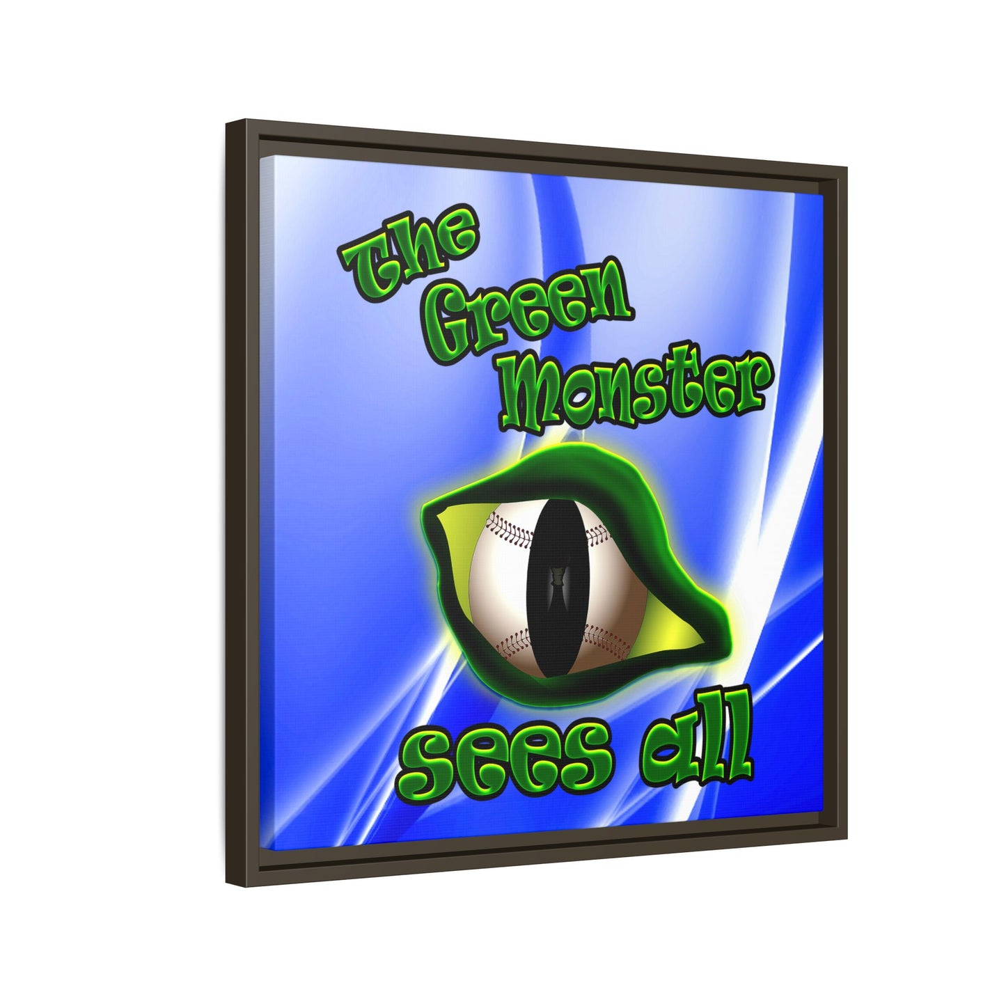 green monster - framed canvas art (blue-white wave)