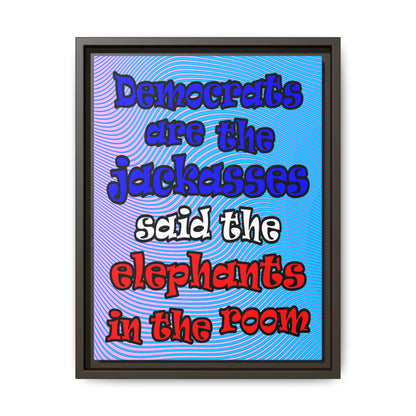 donkeys and elephants - framed canvas art (light blue-purple wave)