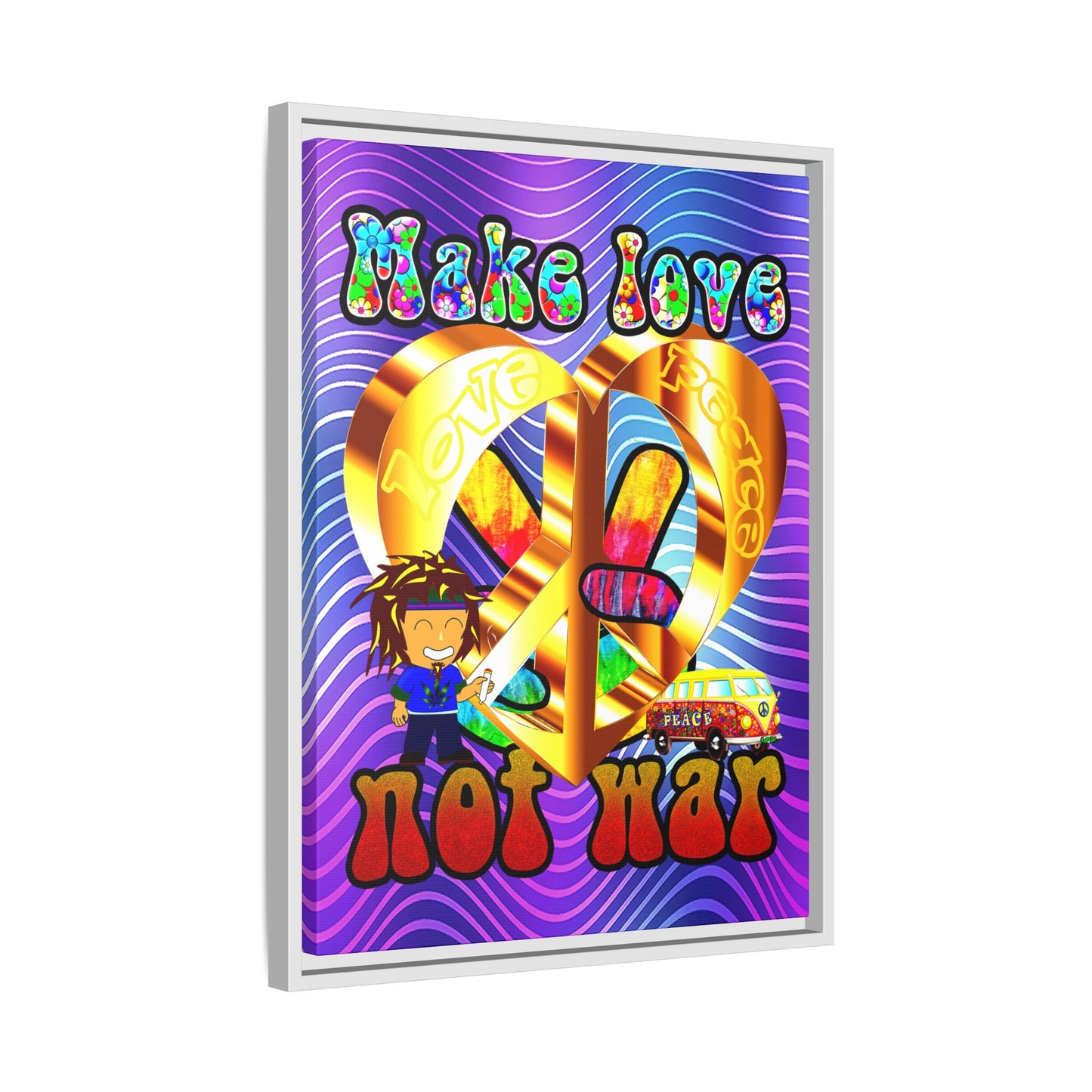 love peace - framed canvas art (purple wave)