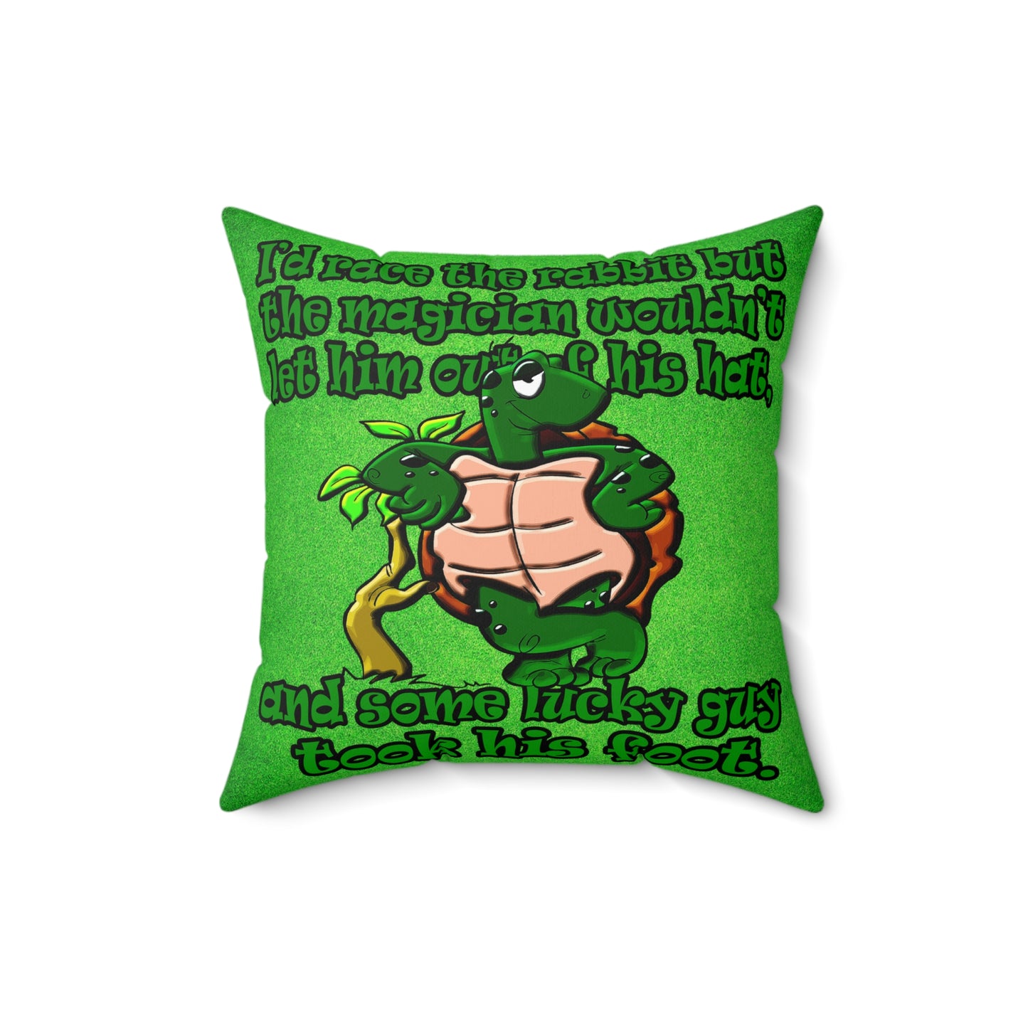 turtle race - Spun Polyester Square Pillow - (green turf)