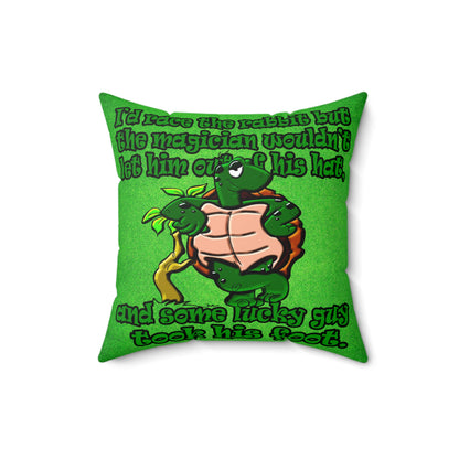 turtle race - Spun Polyester Square Pillow - (green turf)