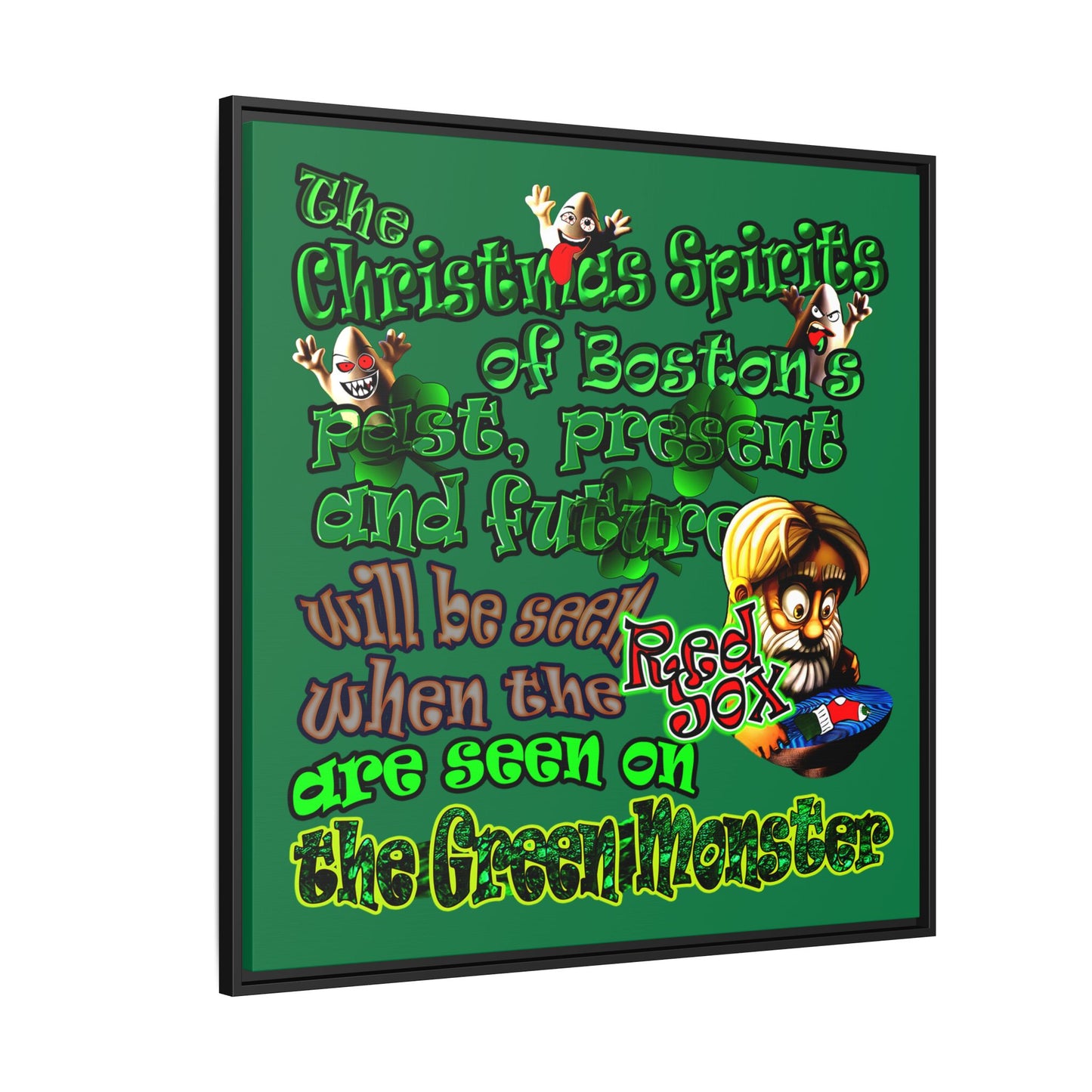 christmas spirits of boston - framed canvas art (dark green)