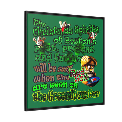 christmas spirits of boston - framed canvas art (dark green)