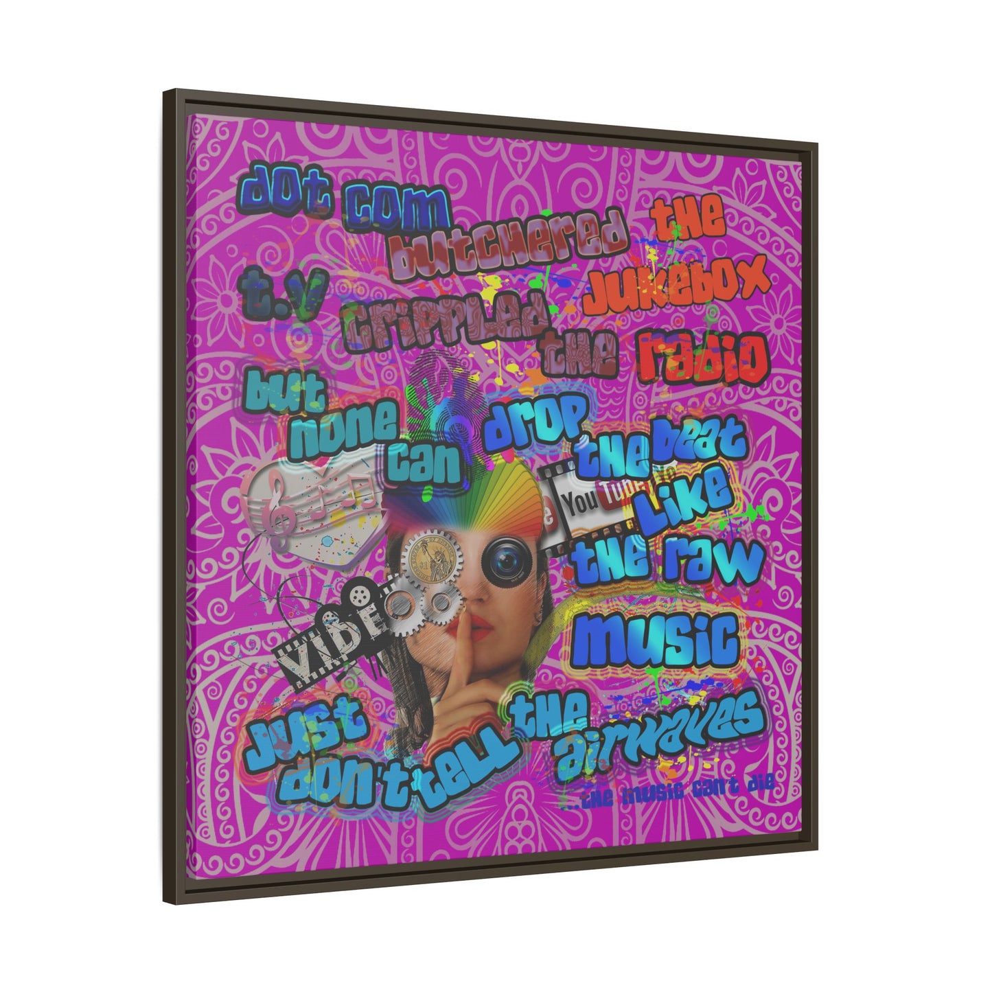 drop the beat - framed canvas art (pink swirl)