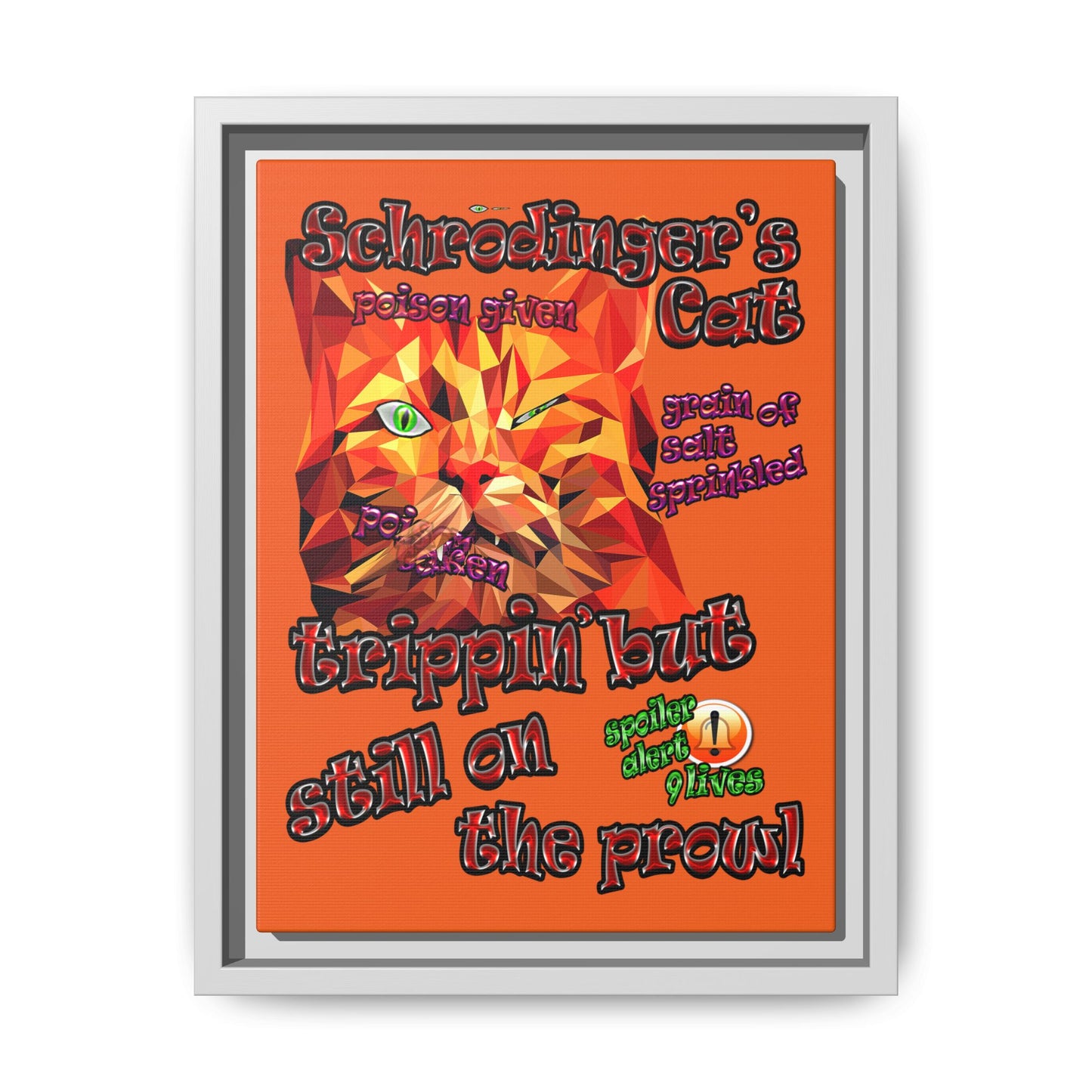 schrodinger's cat - framed canvas art (orange)