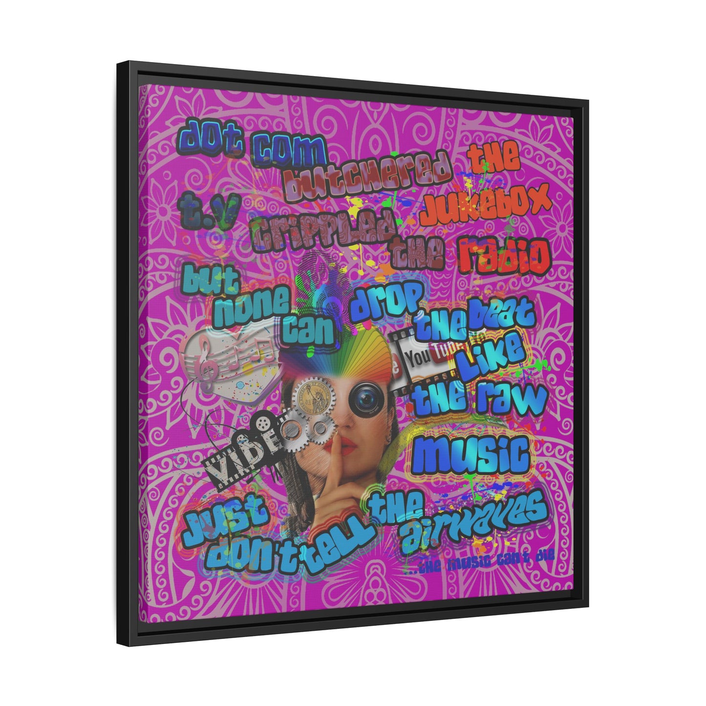 drop the beat - framed canvas art (pink swirl)