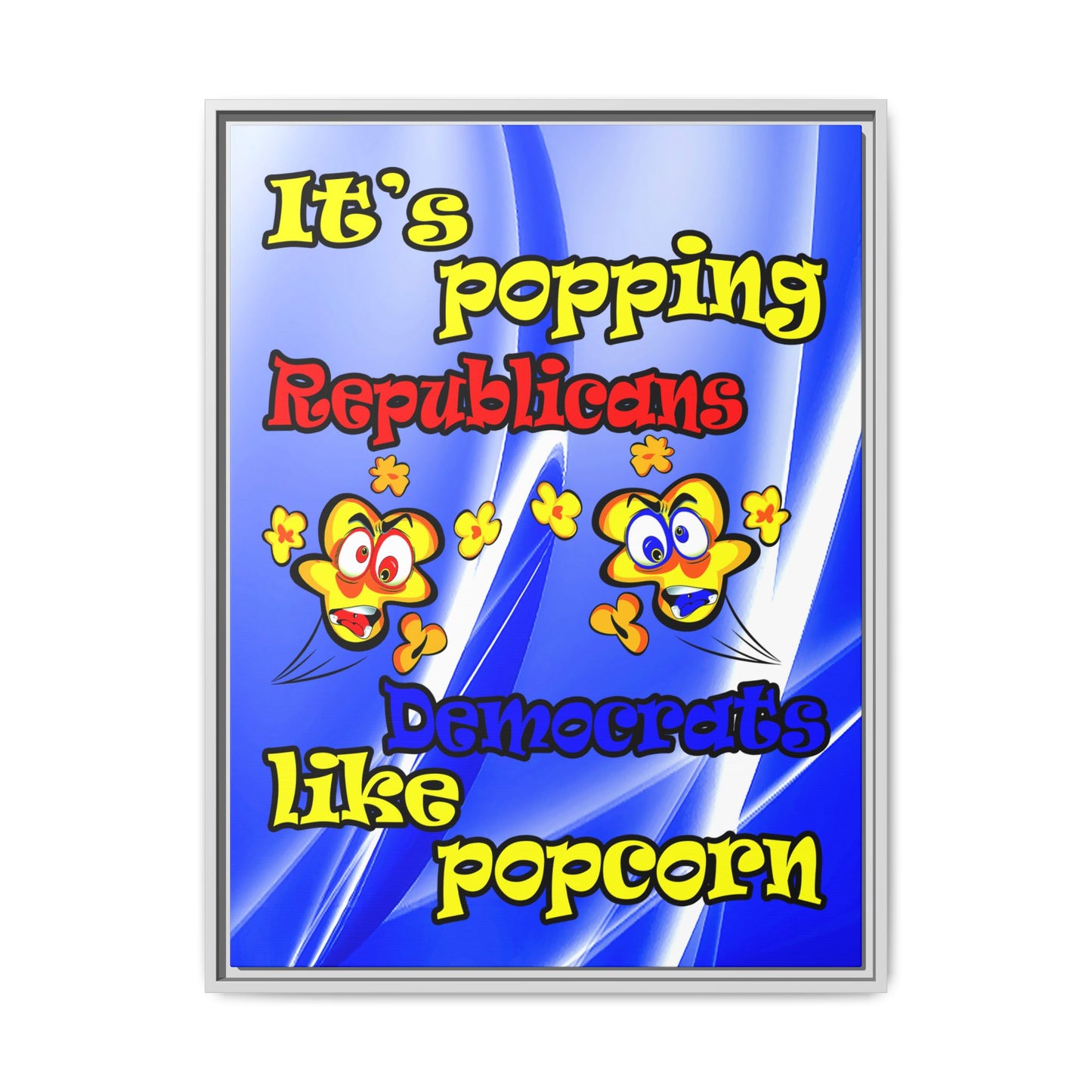 popping like popcorn - framed canvas art (blue-white wave)
