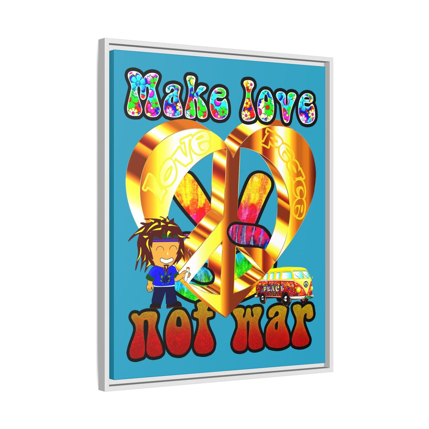 love peace - framed canvas art (turquoise)