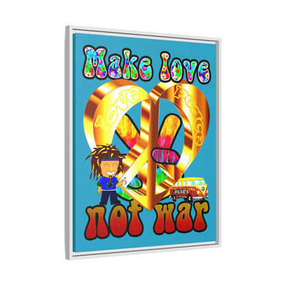 love peace - framed canvas art (turquoise)