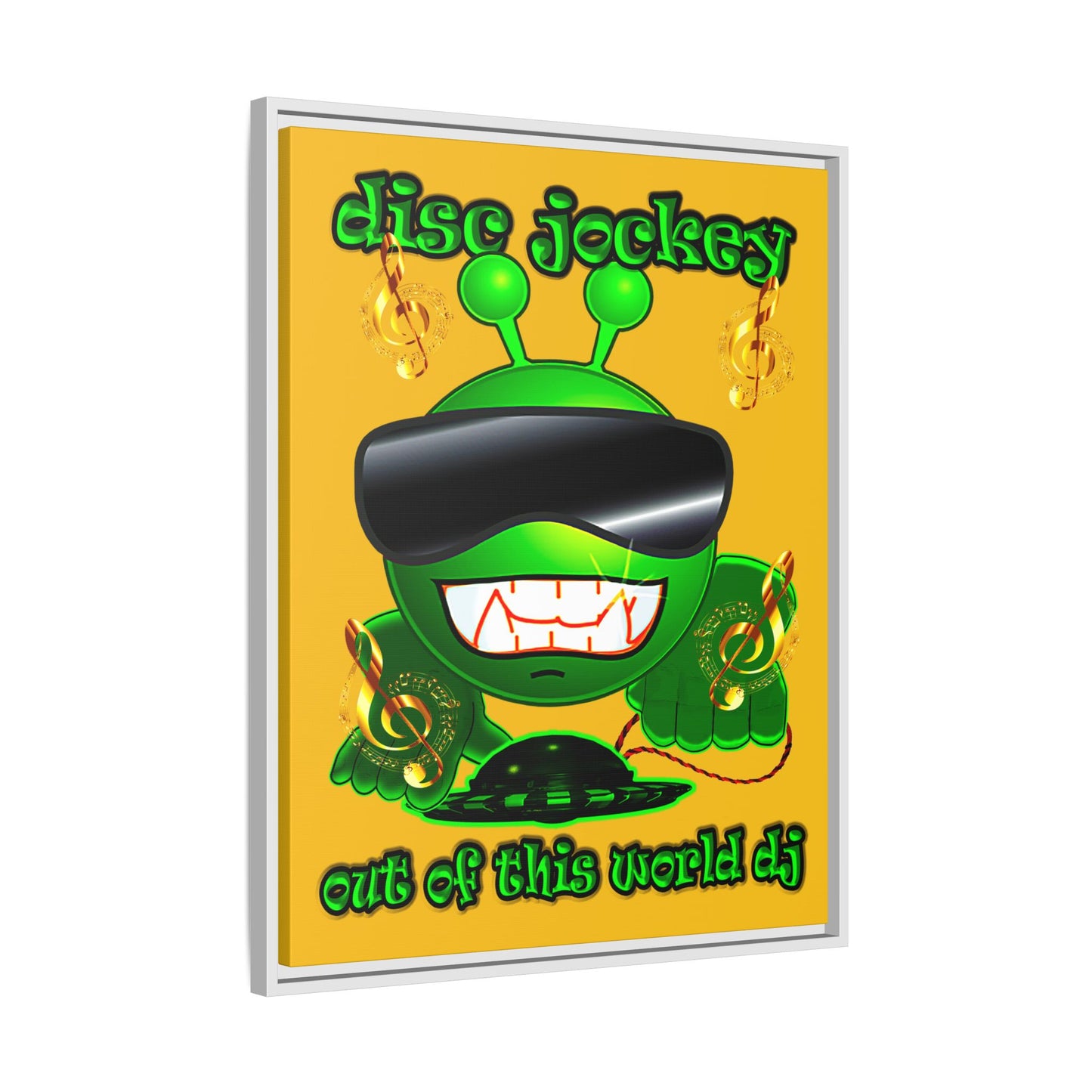 disc jockey - framed canvas art (yellow)