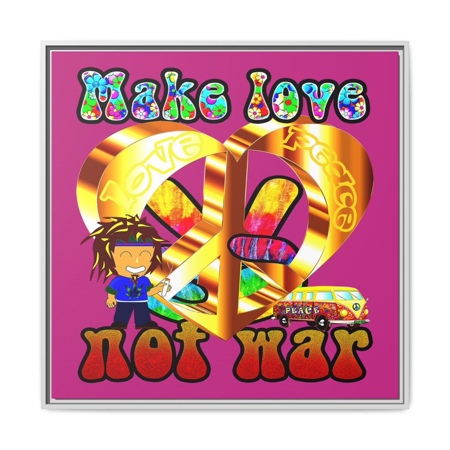 love peace - framed canvas art (pink)