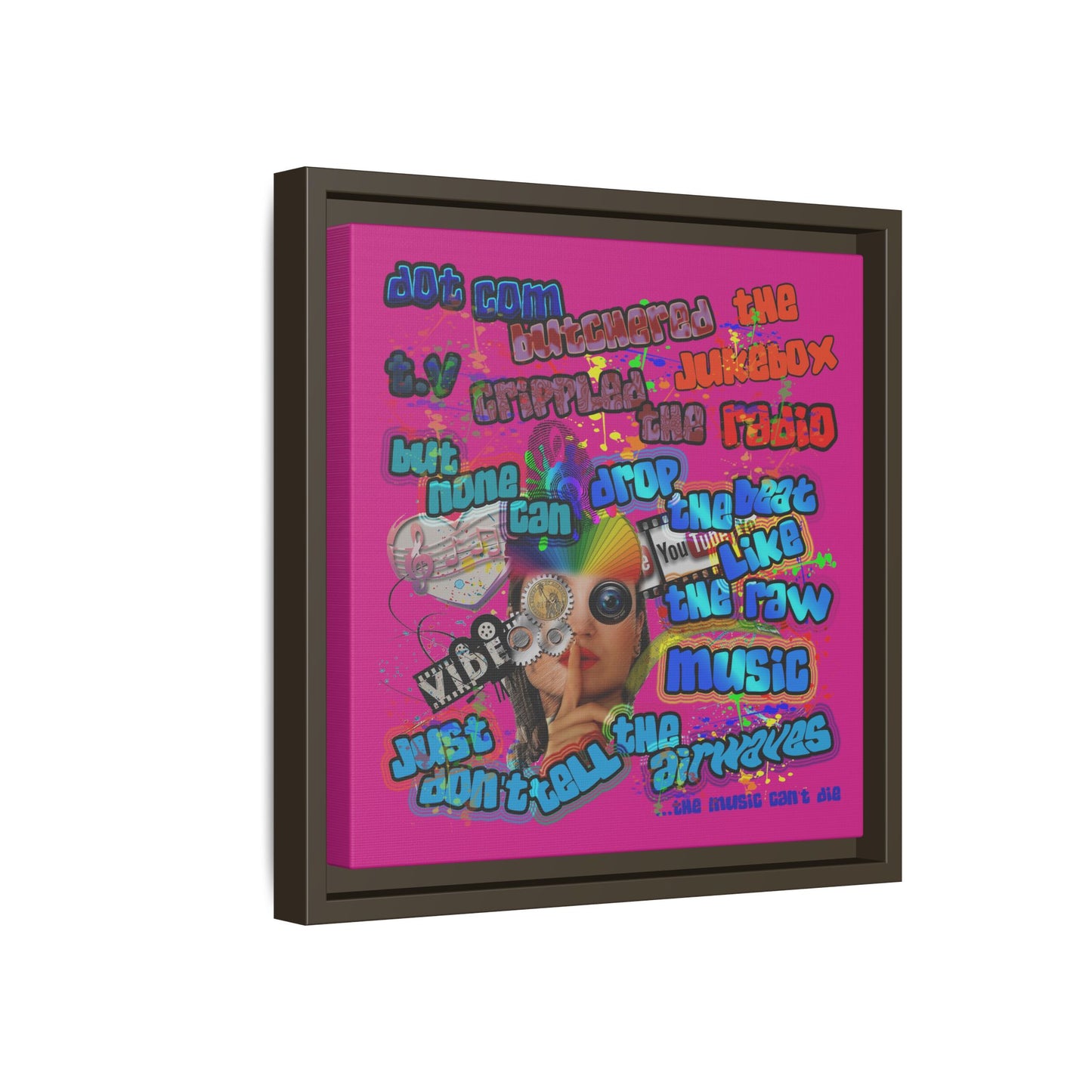 drop the beat - framed canvas art (pink)
