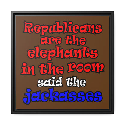 donkeys and elephants - framed canvas art (brown)
