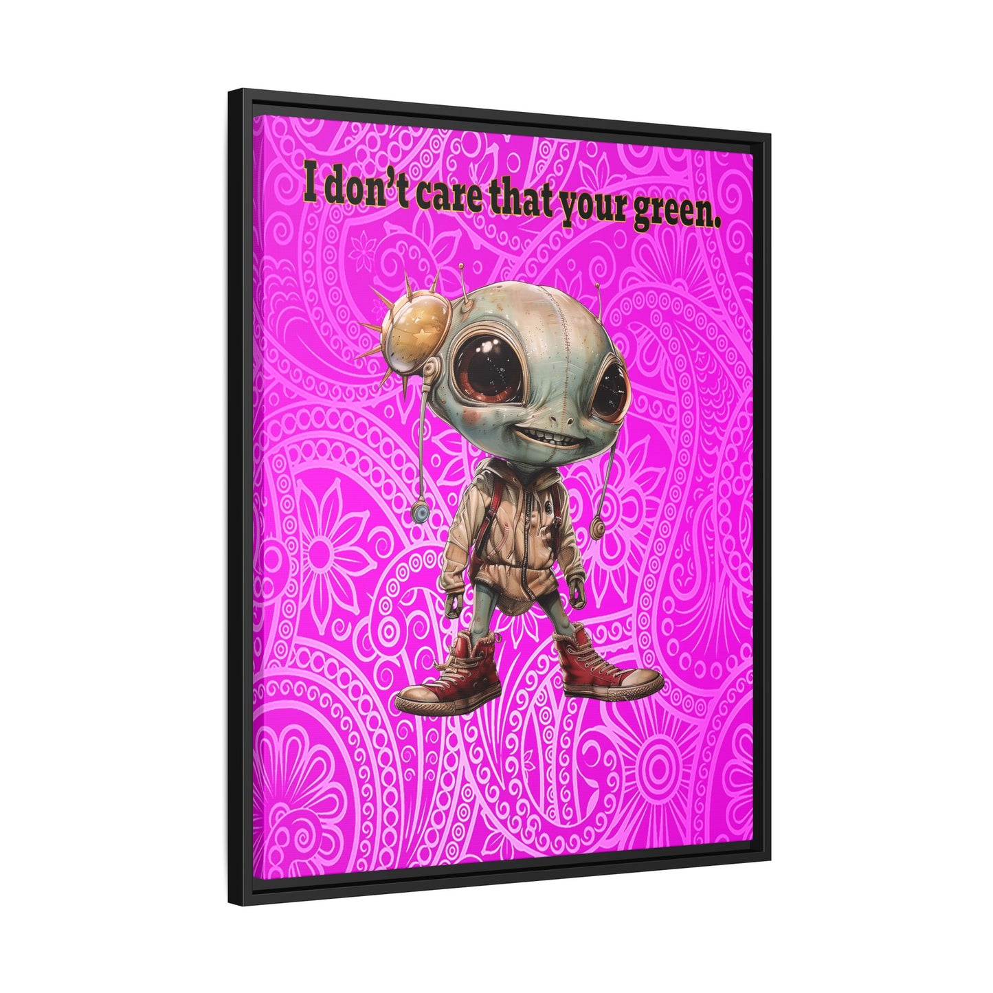 I don't care that your green - framed canvas art (pink swirl)