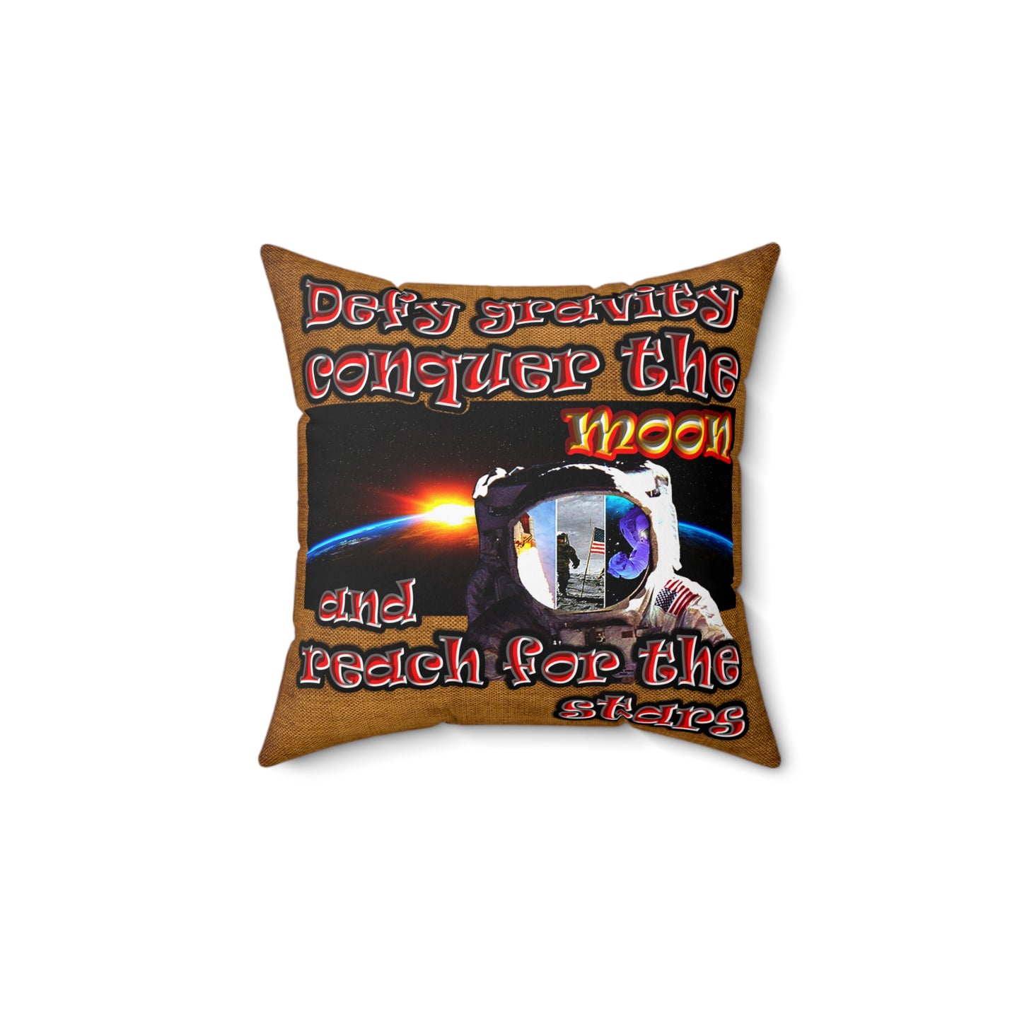defy conquer reach - Spun Polyester Square Pillow - (dichromatic brown papyrus)
