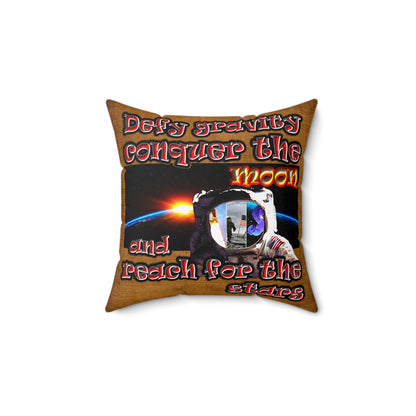 defy conquer reach - Spun Polyester Square Pillow - (dichromatic brown papyrus)