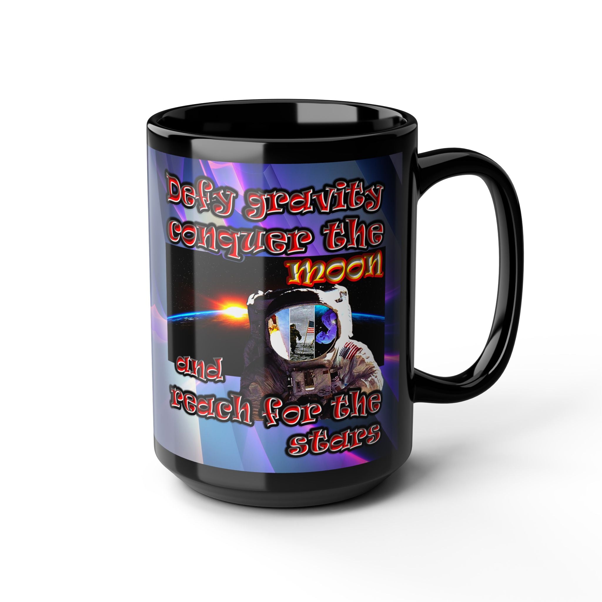 defy conquer reach - Black Mug (grey-pink wave)