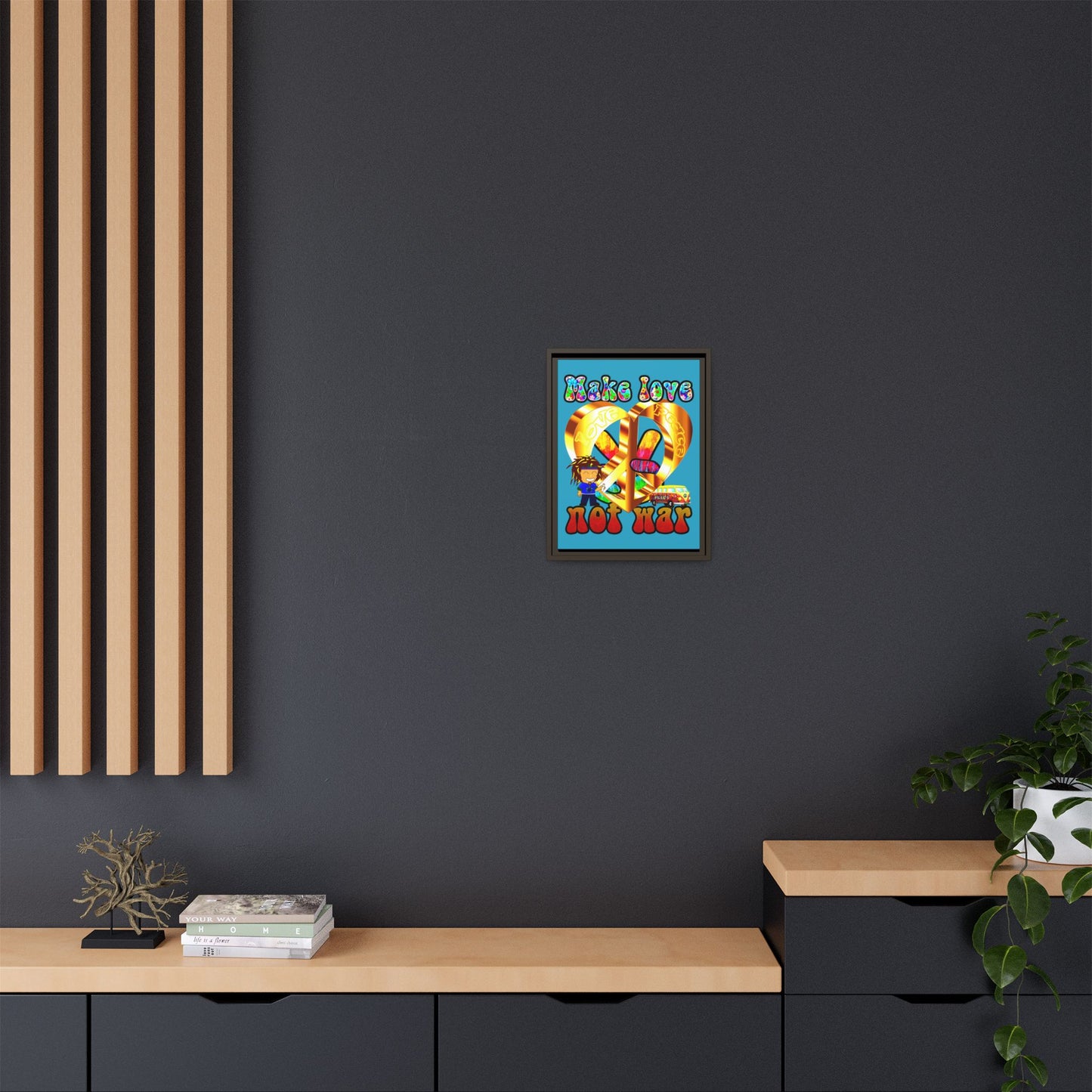 love peace - framed canvas art (turquoise)