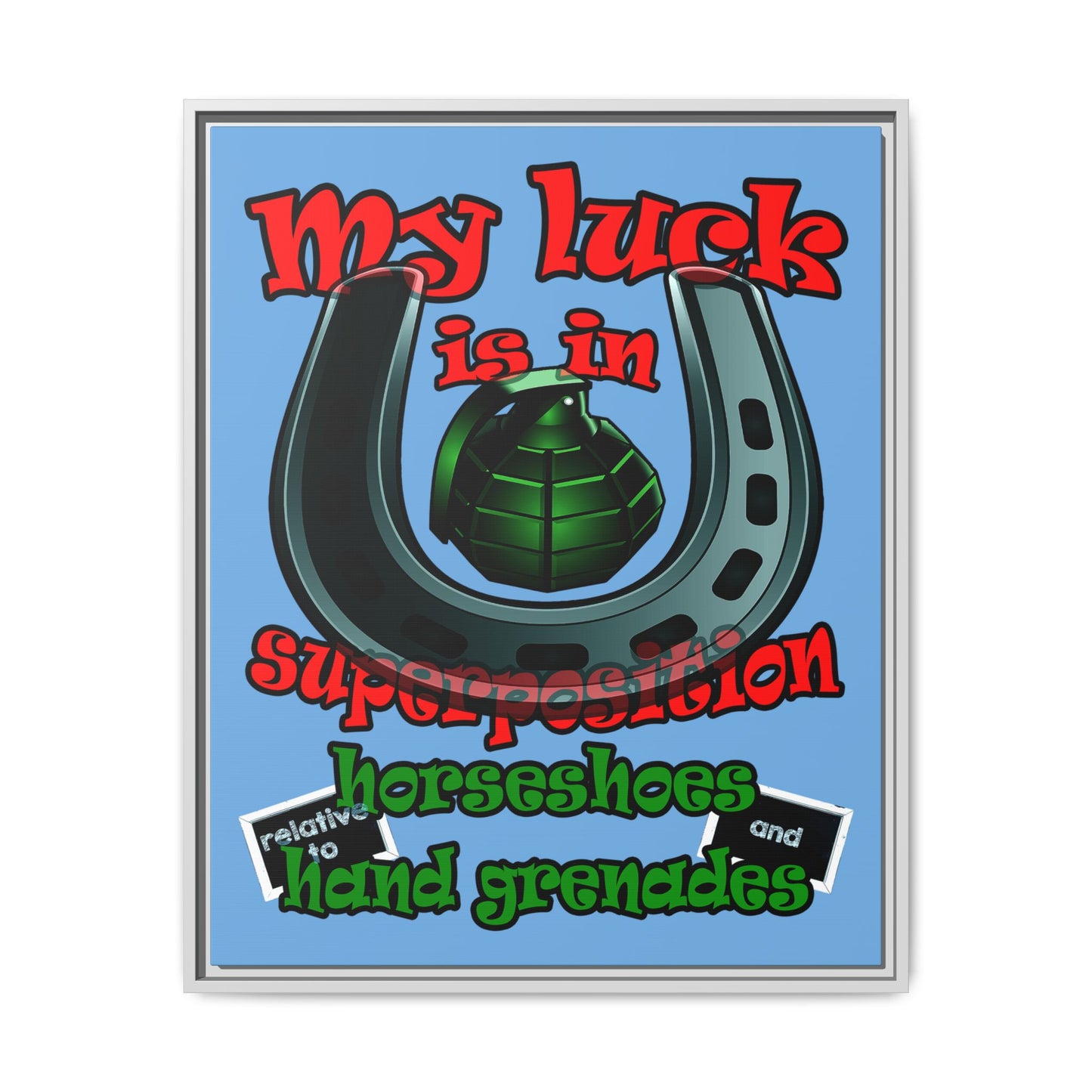 my luck - framed canvas art (light blue)