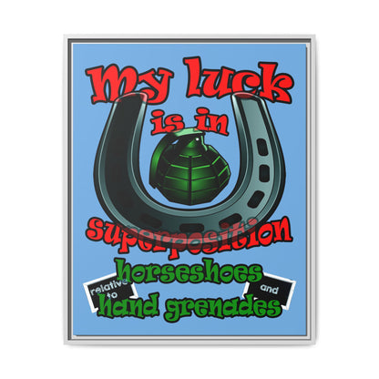 my luck - framed canvas art (light blue)