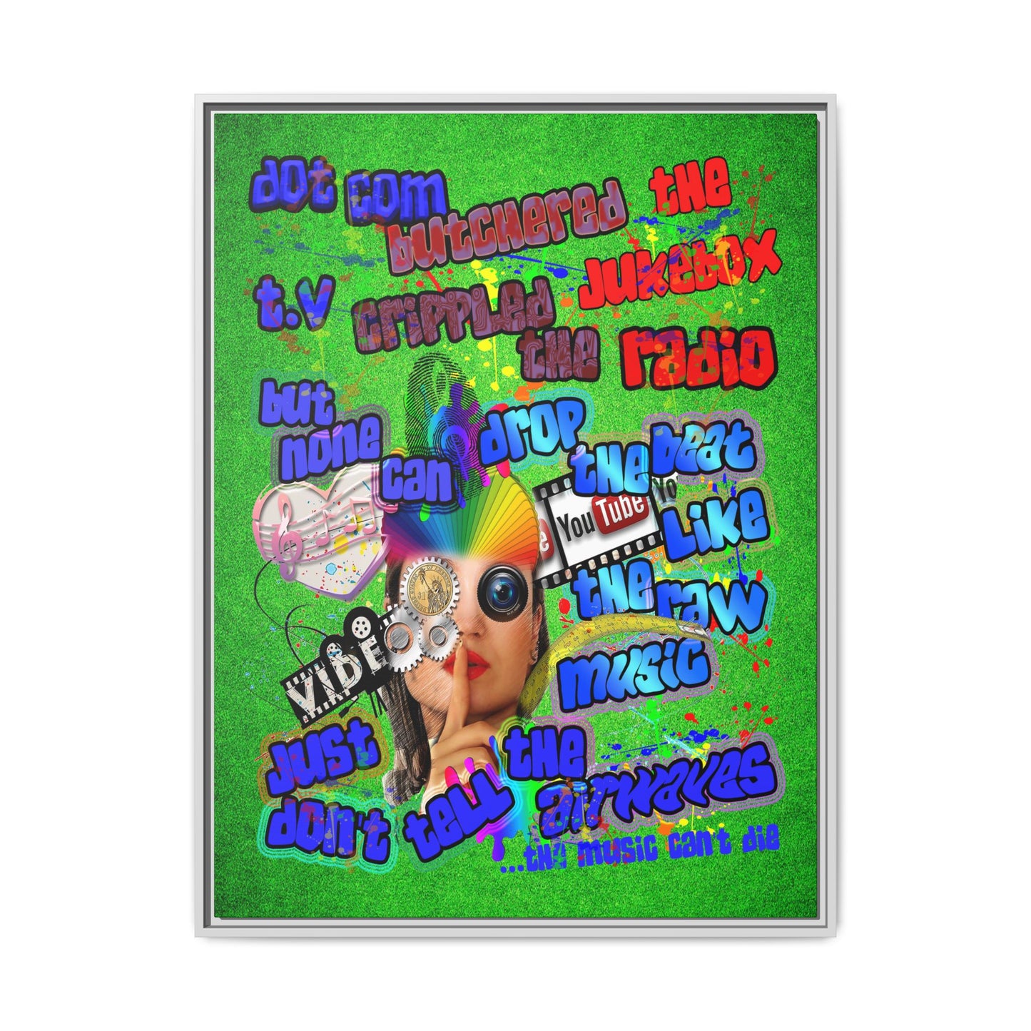 drop the beat - framed canvas art (green turf)