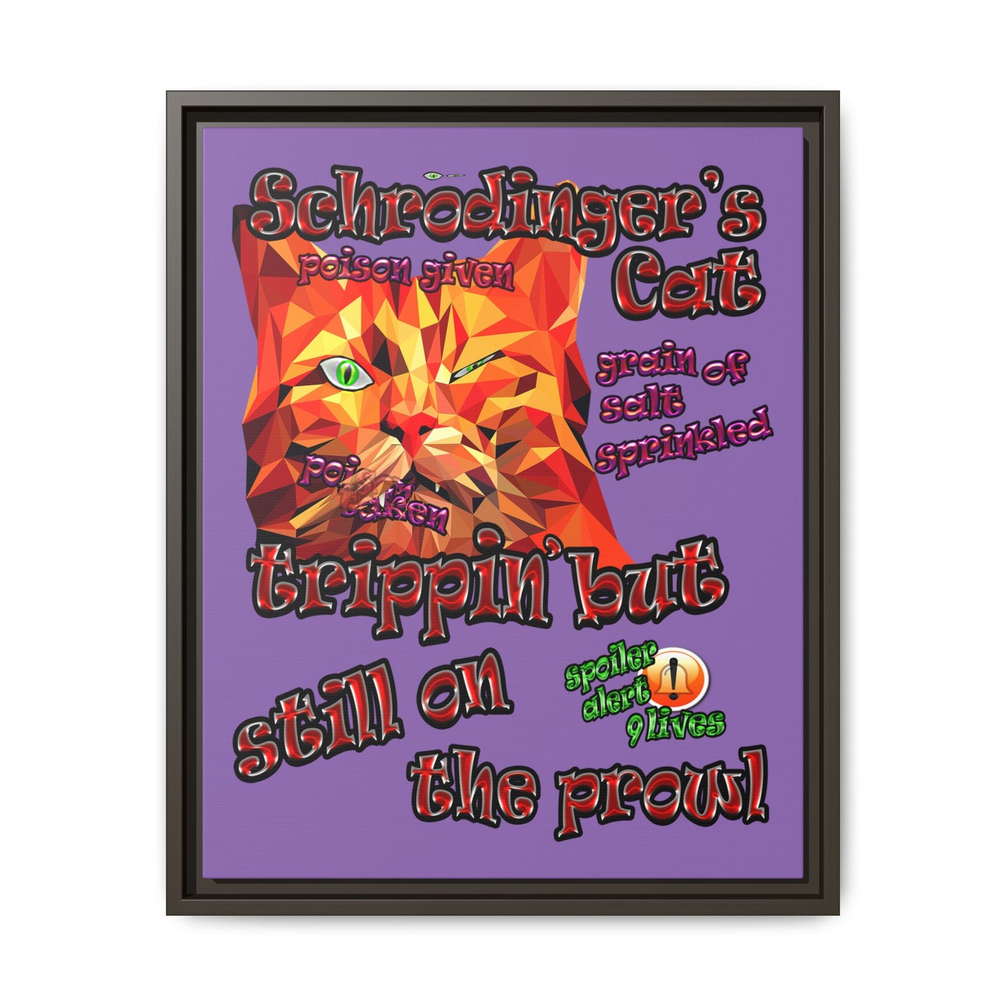 schrodinger's cat - framed canvas art (light purple)