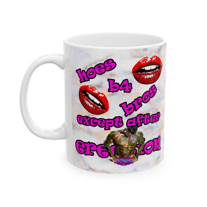 hoes b4 bros - White Mug (white marble)