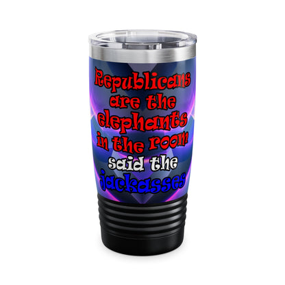 donkeys and elephants - Ringneck Tumbler, 20oz (grey-pink wave)