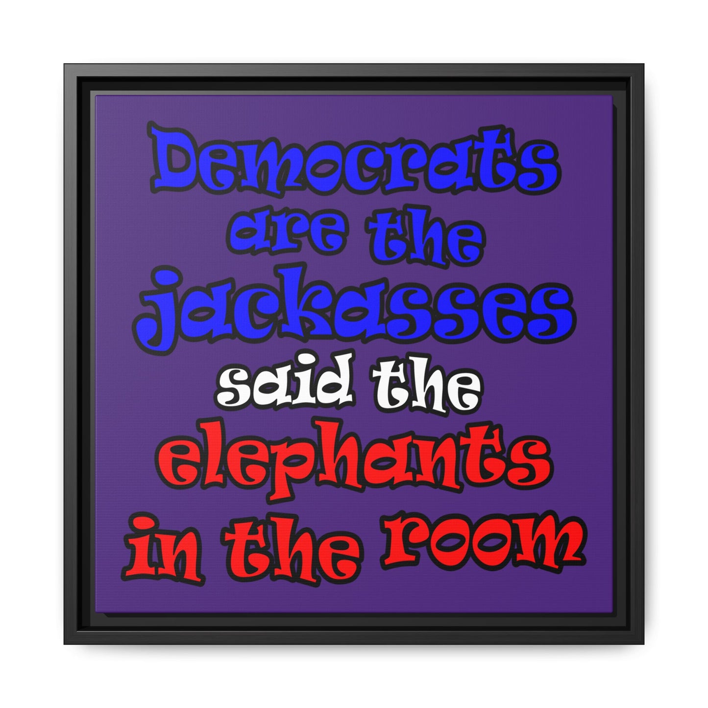donkeys and elephants - framed canvas art (purple)
