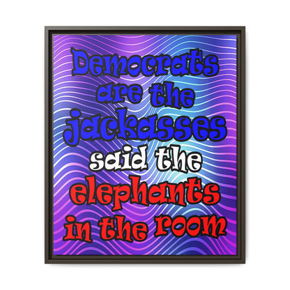 donkeys and elephants - framed canvas art (purple wave)