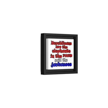 donkeys and elephants - framed canvas art (white)