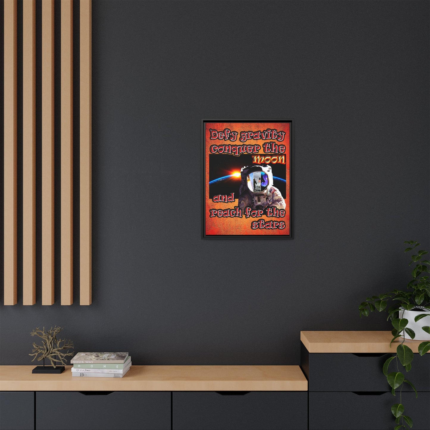 defy conquer reach - framed canvas art (burnt orange)