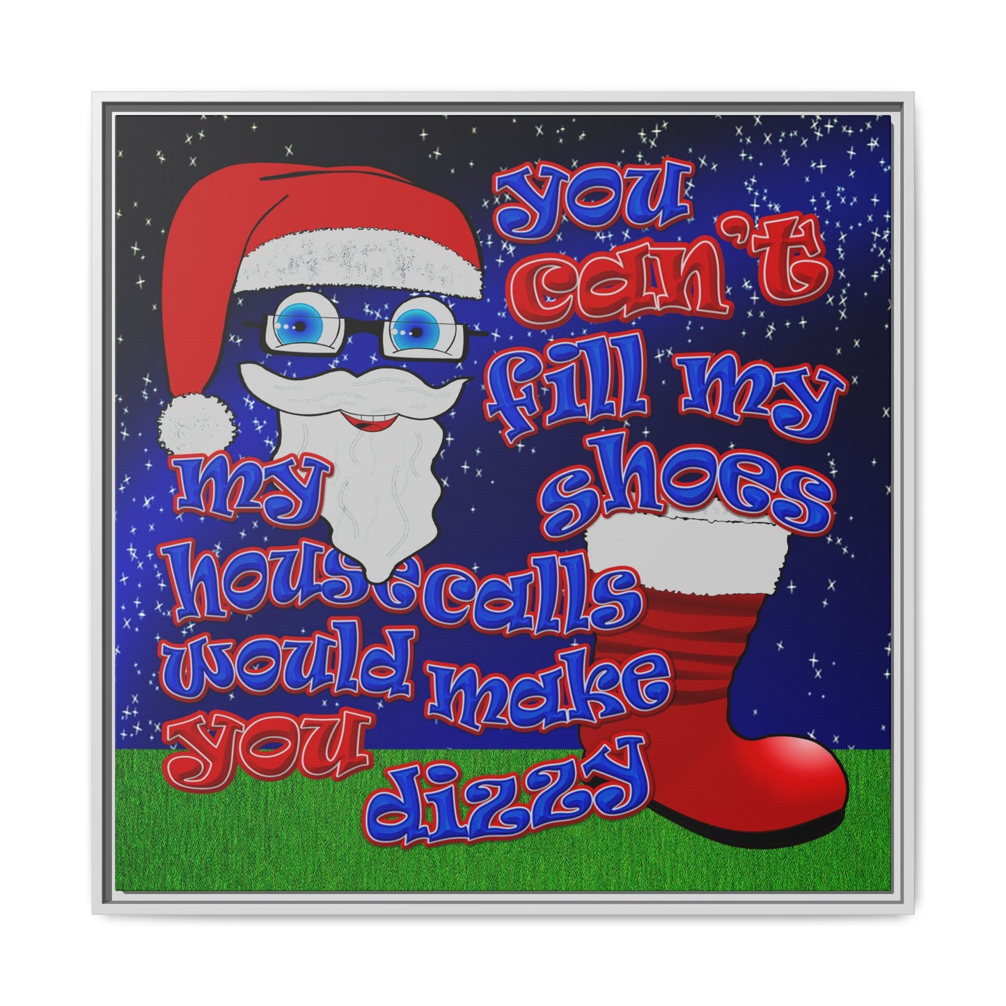 santa's shoes - framed canvas art ('snoops' background)