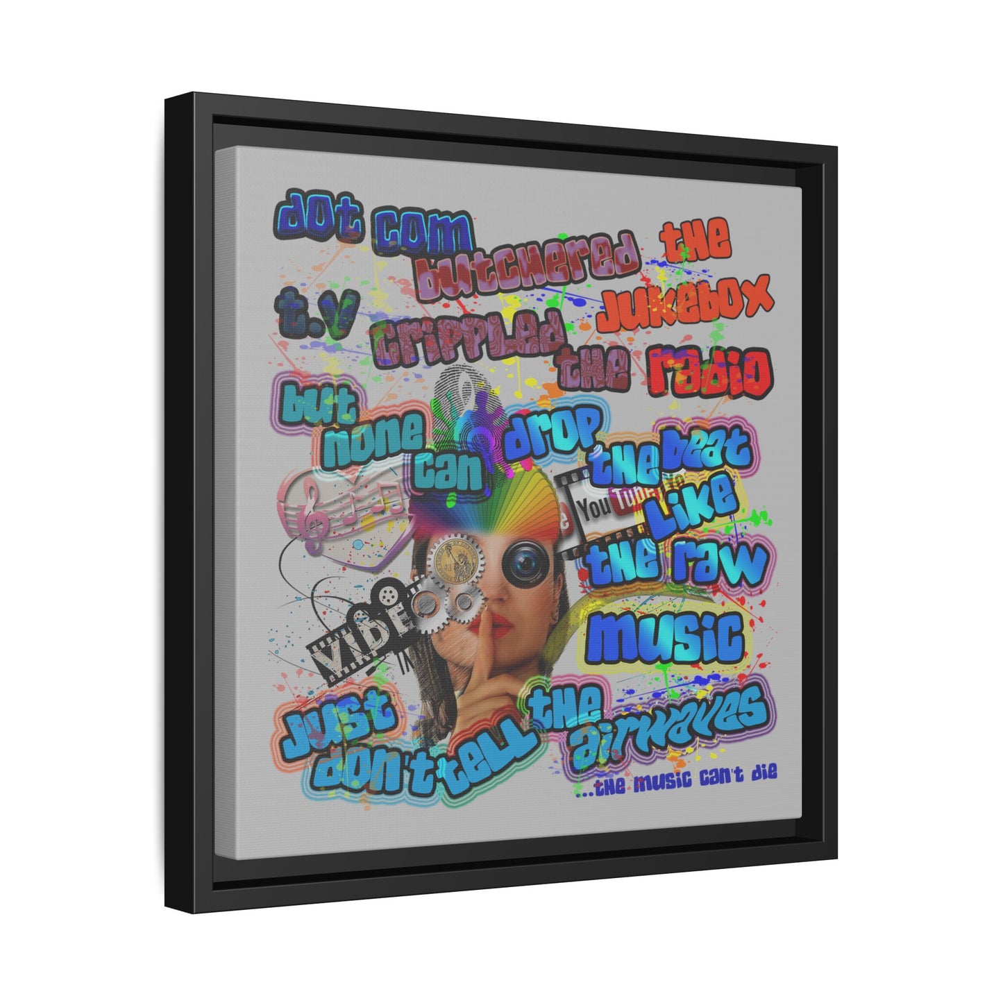 drop the beat - framed canvas art (light grey)