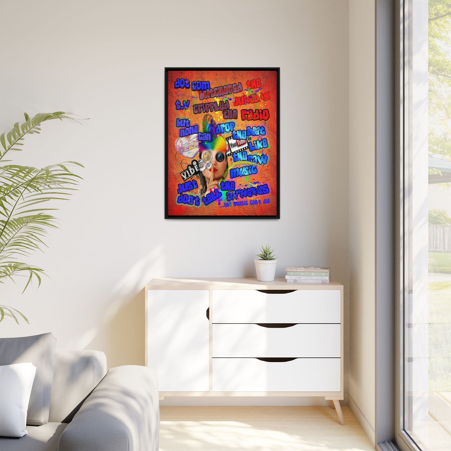 drop the beat - framed canvas art (burnt orange)