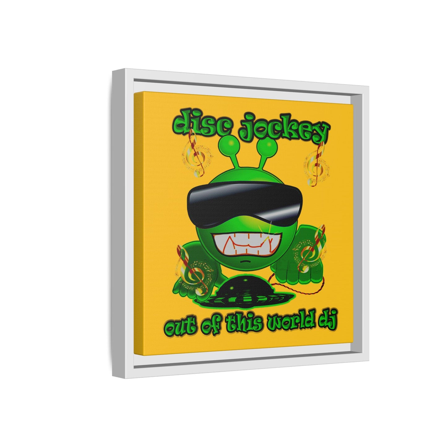 disc jockey - framed canvas art (yellow)